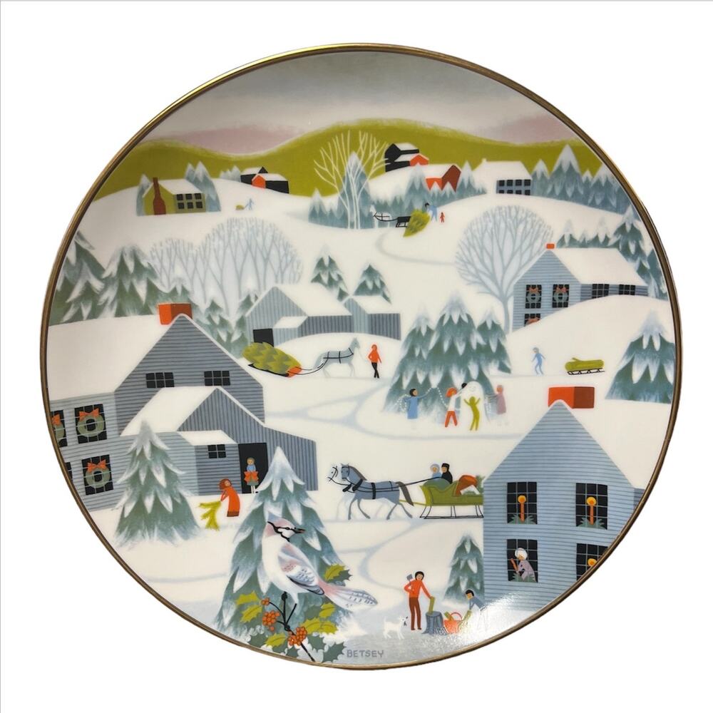 1982 World Book Annual Christmas Plate "Home for Christmas" Betsey Bates